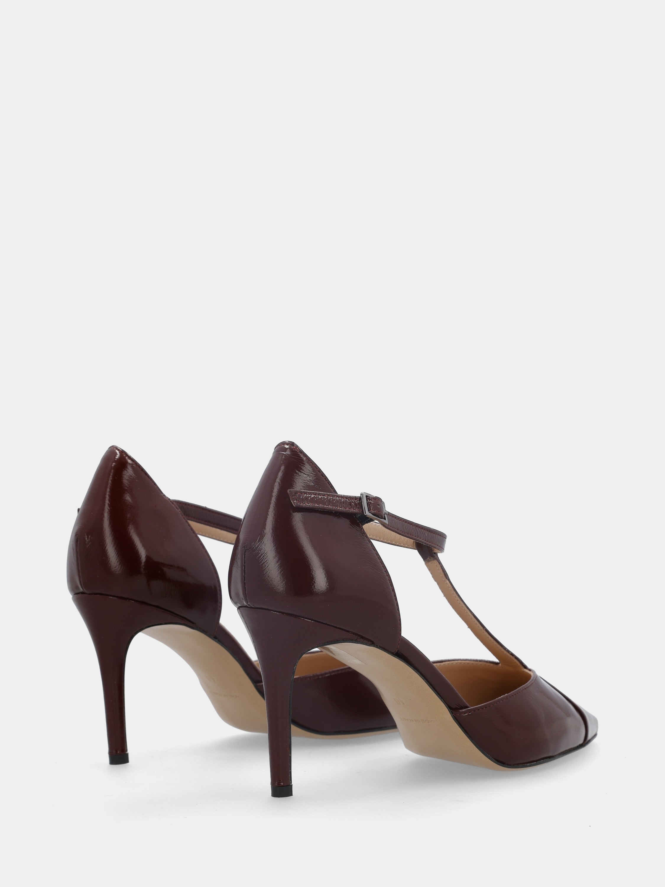 Pumps in shiny velvet bordeaux T-bar with 80mm stiletto heel