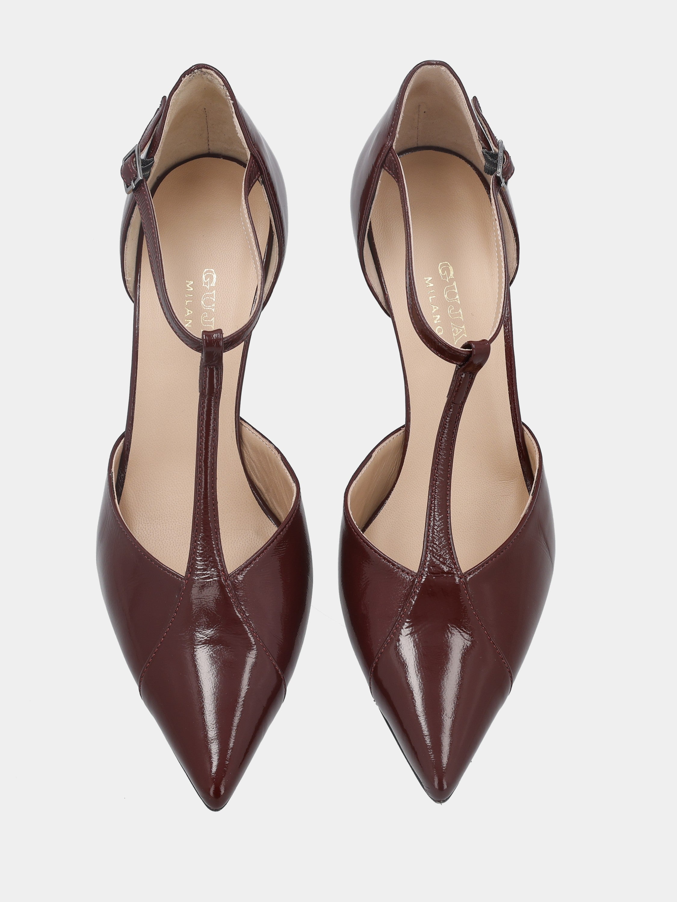Pumps in shiny velvet bordeaux T-bar with 80mm stiletto heel