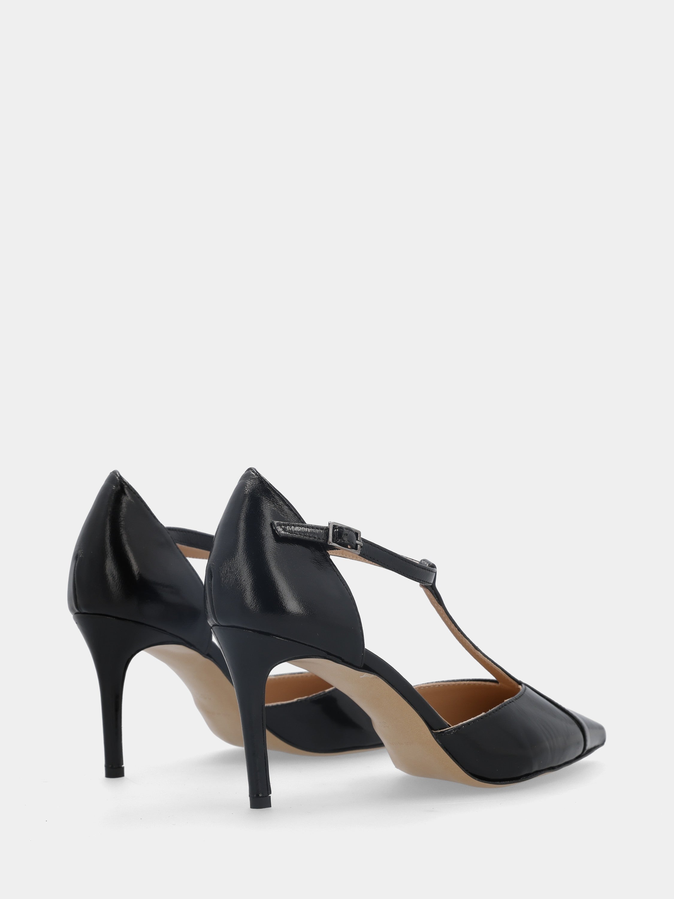 Décolleté in verlux nera T-bar con tacco stiletto 80mm