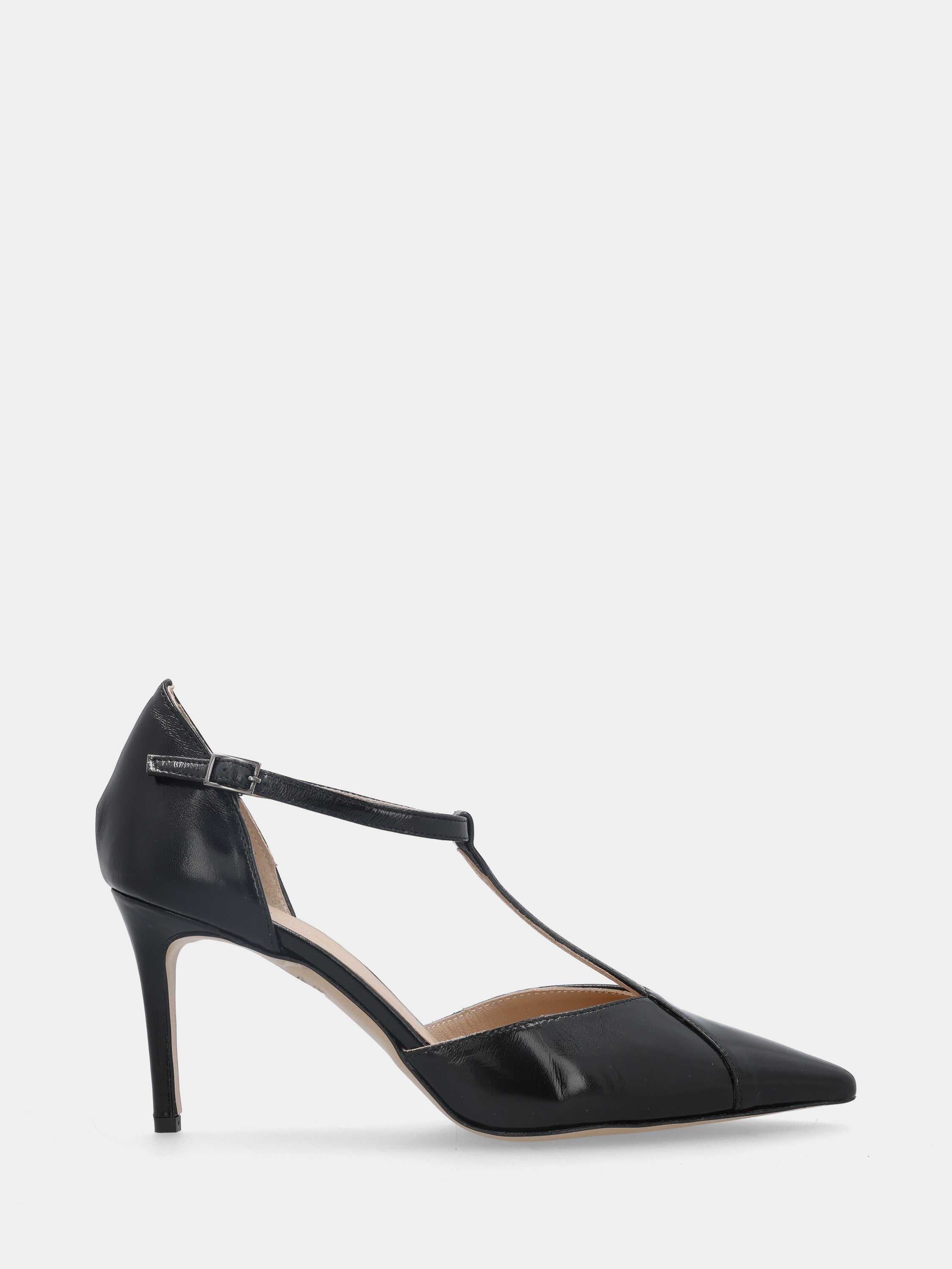Escarpins en verni miroir noir T-bar avec talon stiletto 80mm