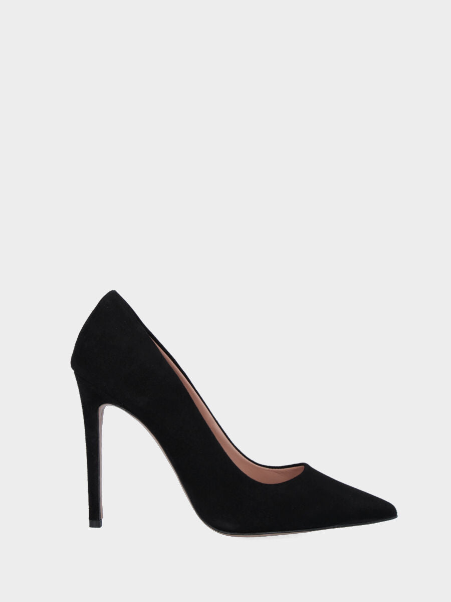 Décolleté in camoscio nero con tacco stiletto e punta sfilata