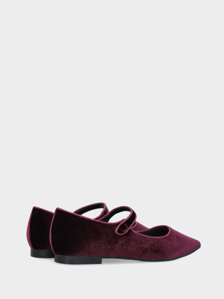 Ballerina Mary Jane in velluto bordeaux con cinturino