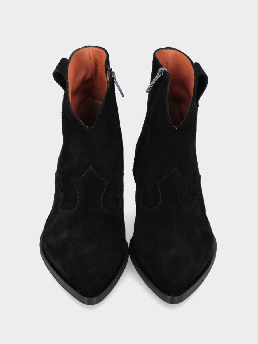 Camperos a tronchetto in velour nero con cerniera