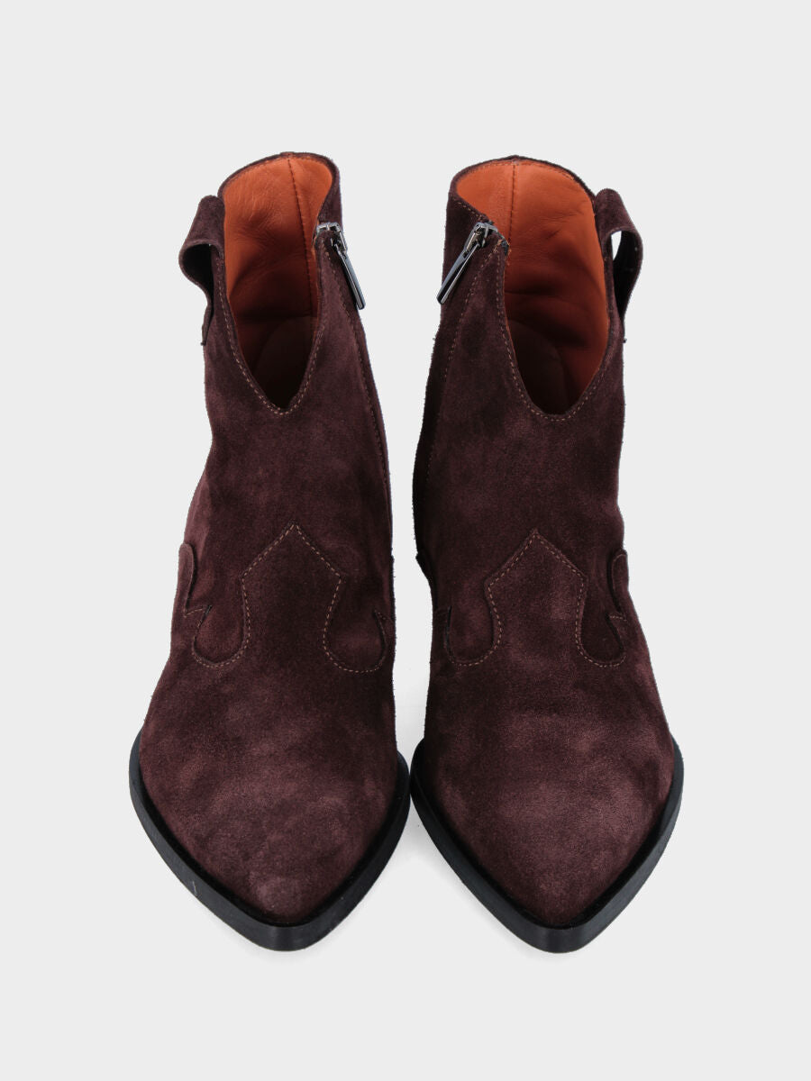 Camperos a tronchetto in velour testa di moro con cerniera