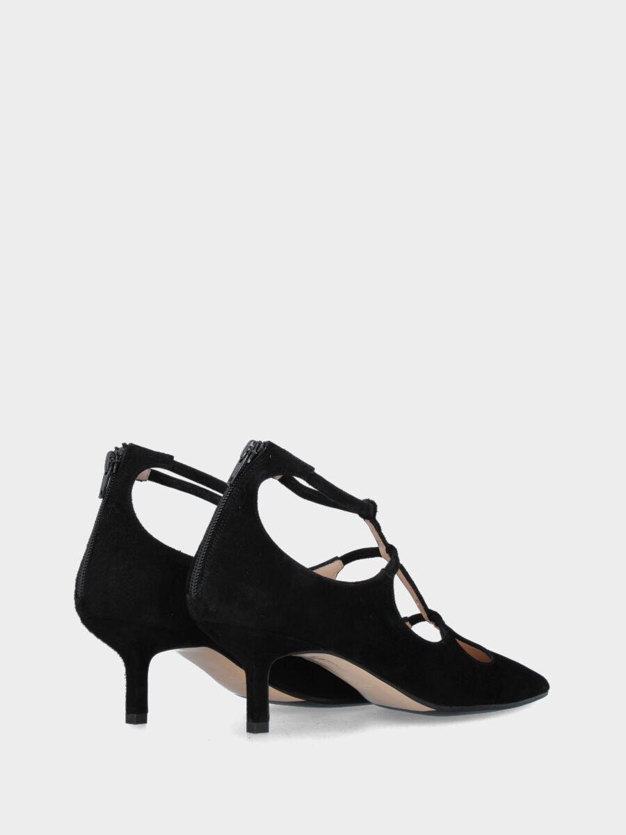 Décolleté in camoscio nero con scollo a onde e fascette elasticizzate