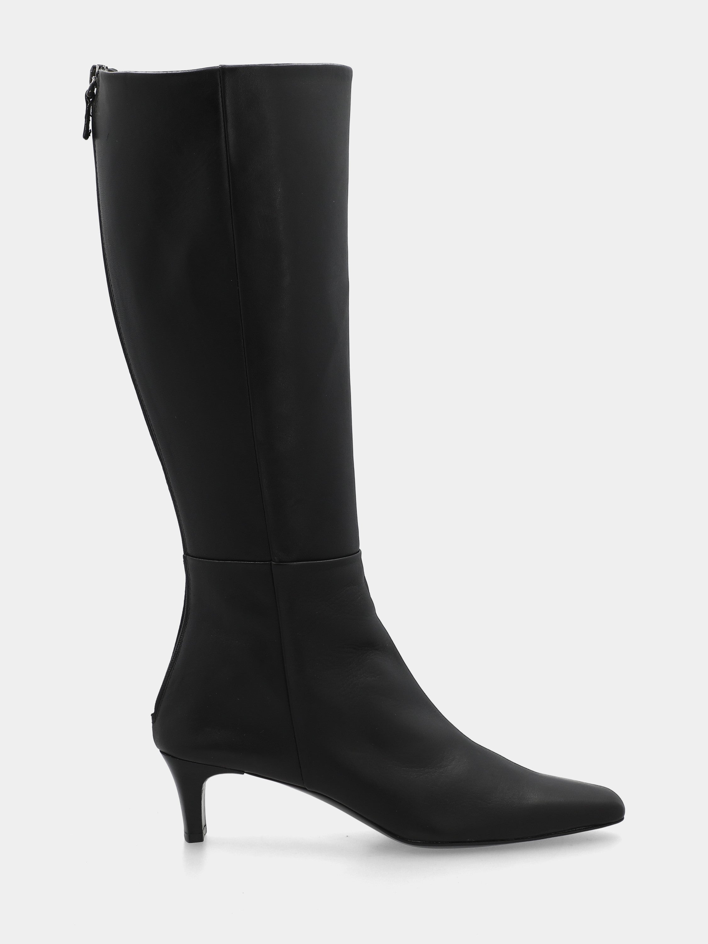 Stivale in vitello nero con tacco 50mm e punta quadratina lunga