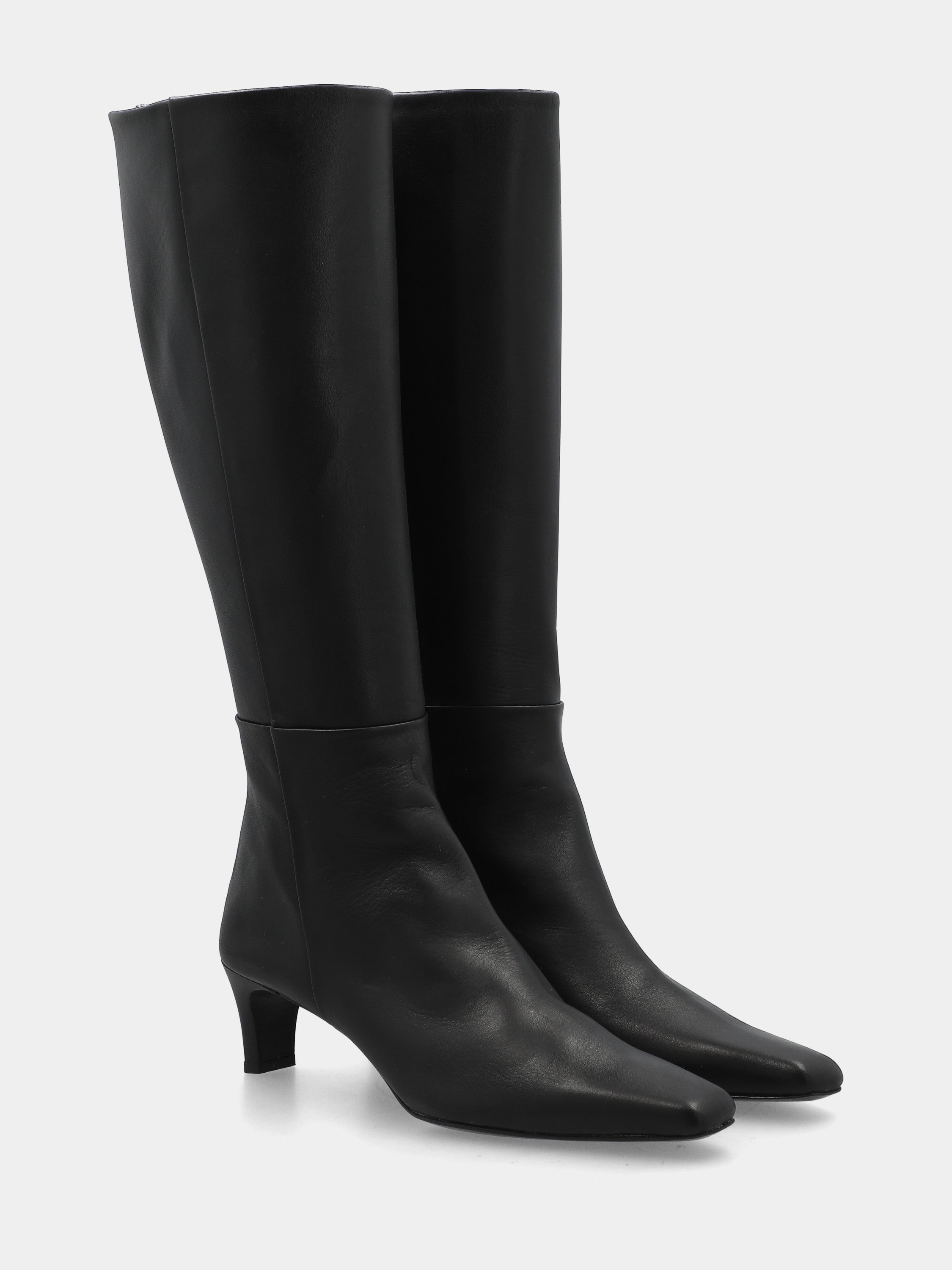 Stivale in vitello nero con tacco 50mm e punta quadratina lunga