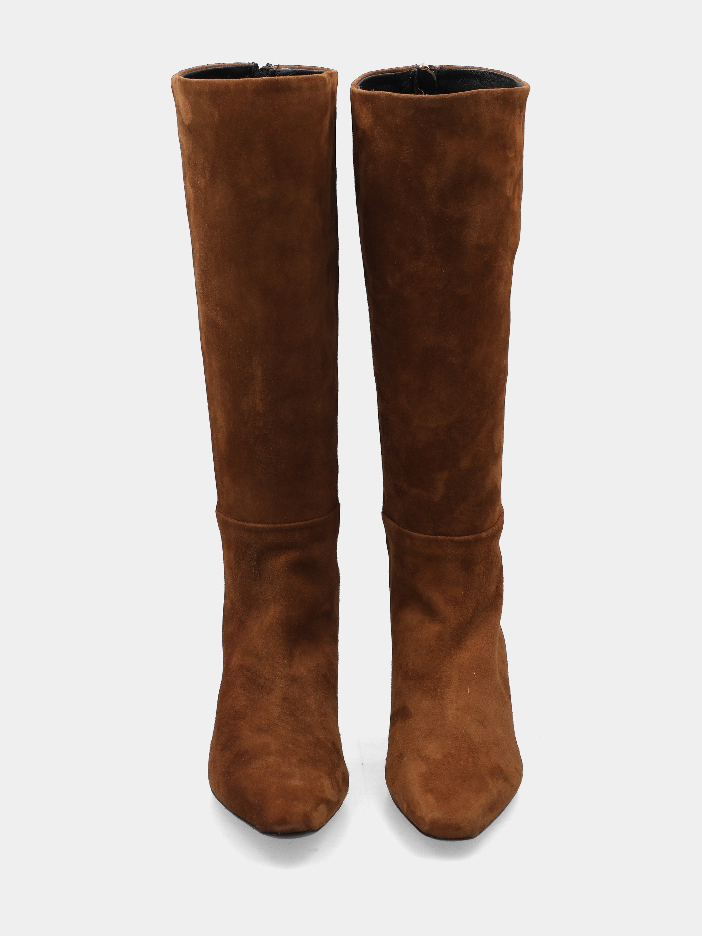 Stivale in camoscio marrone con tacco 50mm e punta quadratina lunga