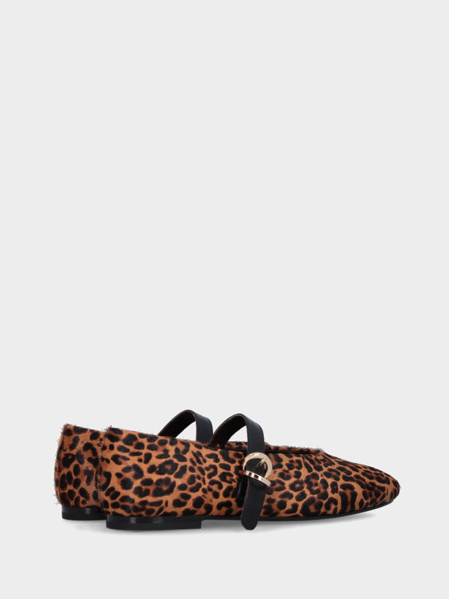 Ballerina Mary Jane in cavallino leopardato con tacco basso