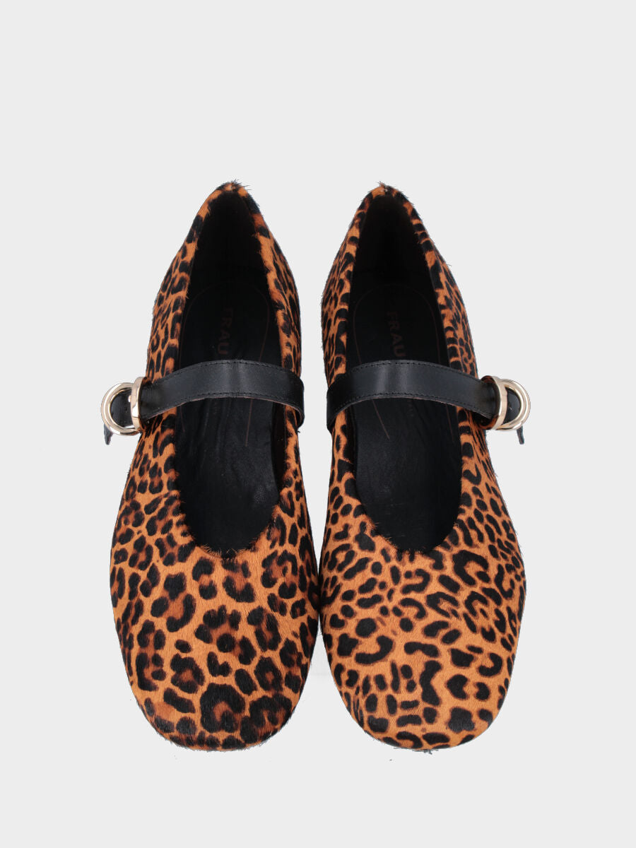 Ballerina Mary Jane in cavallino leopardato con tacco basso