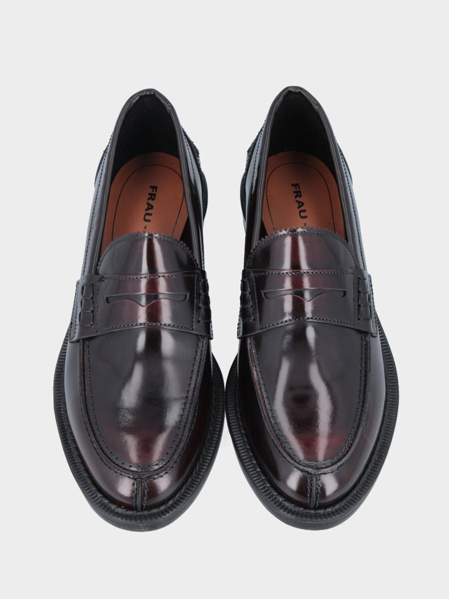 Mocassino college in vitello abrasivato bordeaux con mascherina a bocca di leone