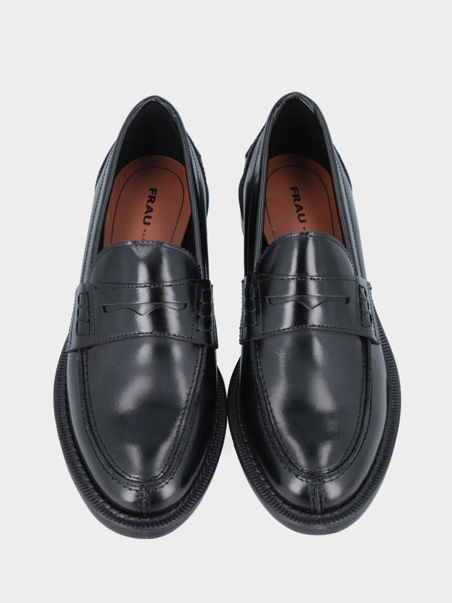 Mocassino college in vitello abrasivato nero con mascherina a bocca di leone