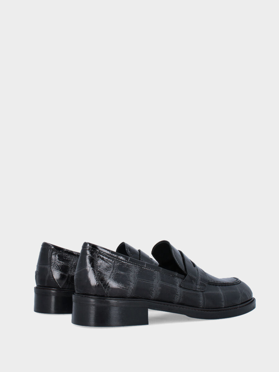 Mocassino in vitello nero stampa coccodrillo con mascherina