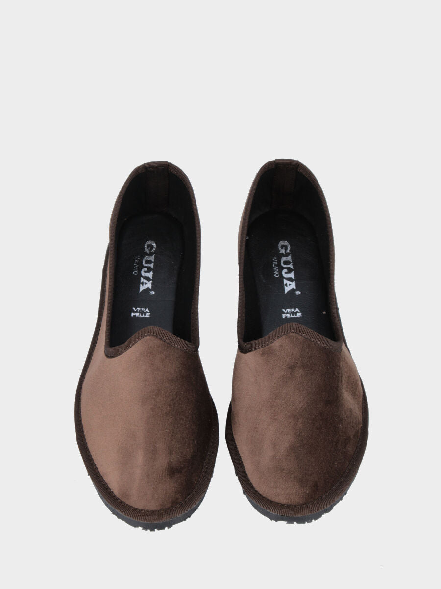 Friulana in velluto liscio testa di moro con punta tonda e suola in gomma