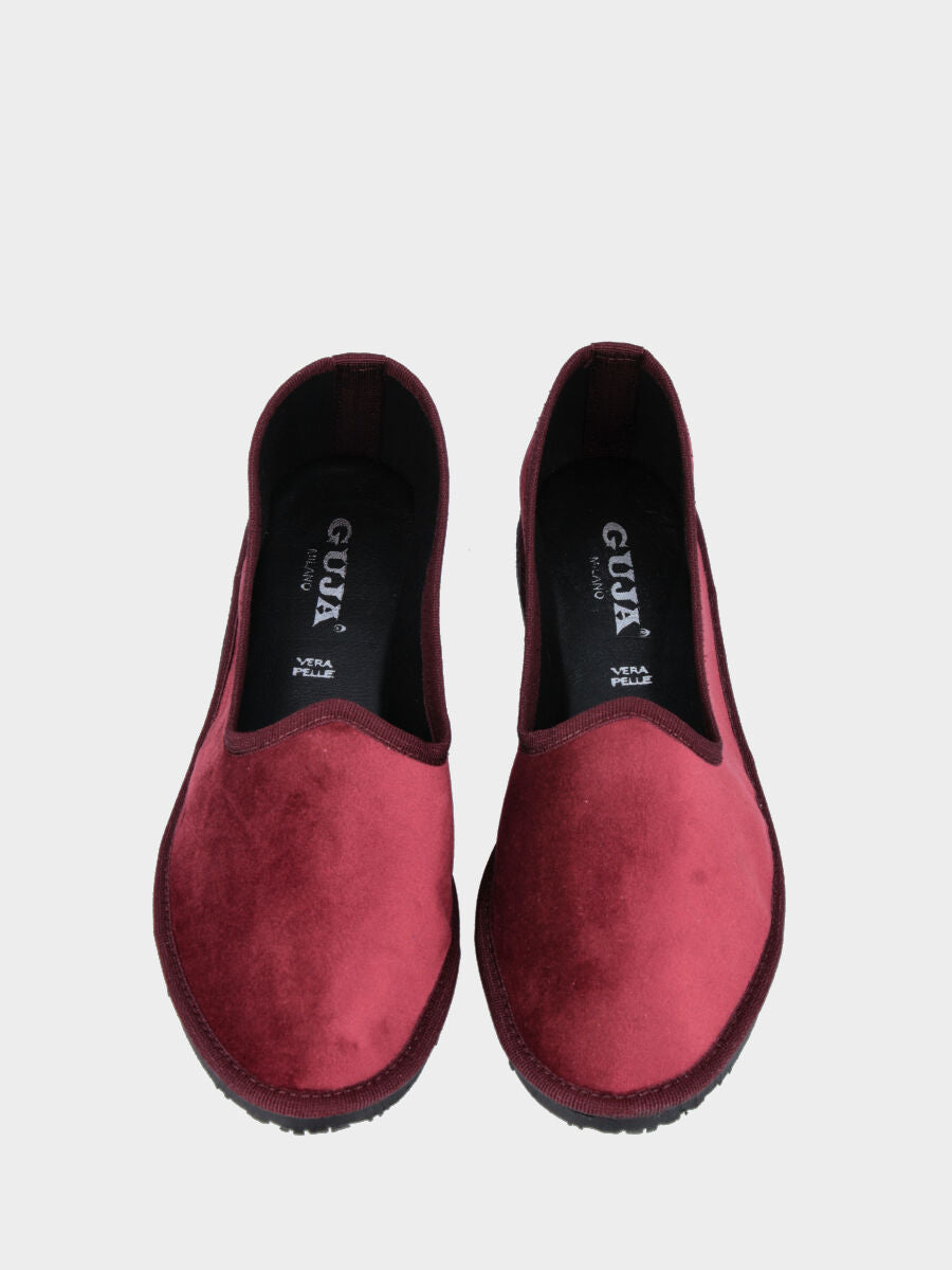 Friulana in velluto liscio bordeaux con punta tonda e suola in gomma bike