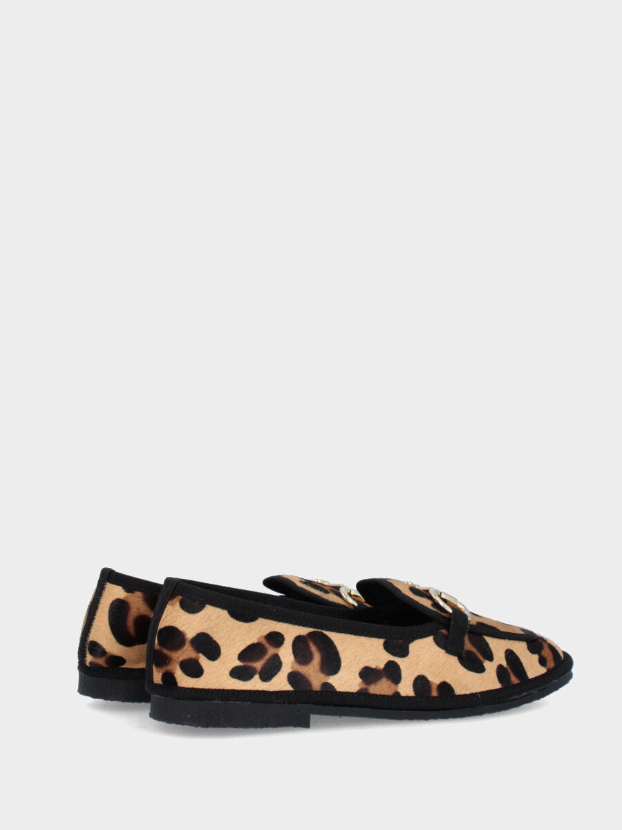 Mocassin sur forme frioulane en cuir façon poulain léopard plat