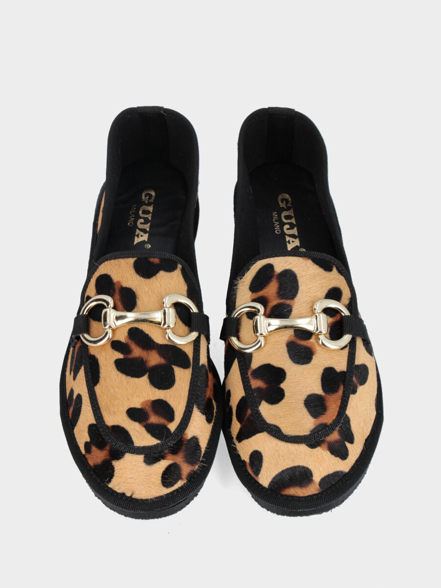 Mocassin sur forme frioulane en cuir façon poulain léopard plat