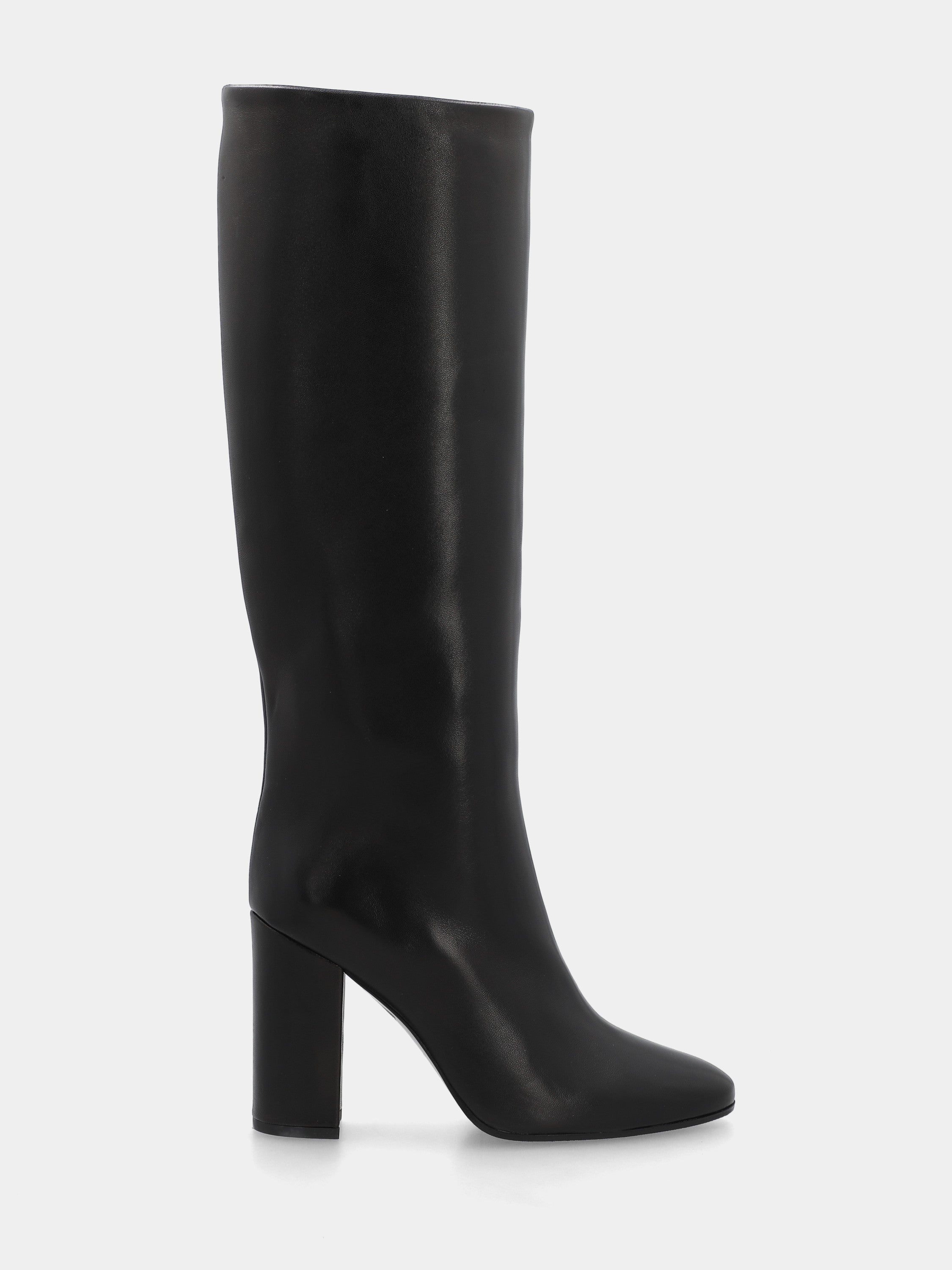 Stivale a tubo in nappa nero con tacco largo e punta stondata