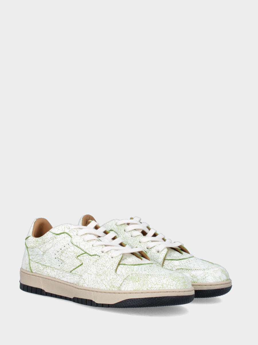 Sneaker in vitello bianco e verde con punta tonda e suola cucita