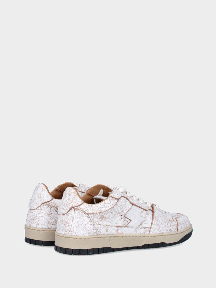 Sneaker in vitello bianco e sabbia con punta tonda e suola cucita