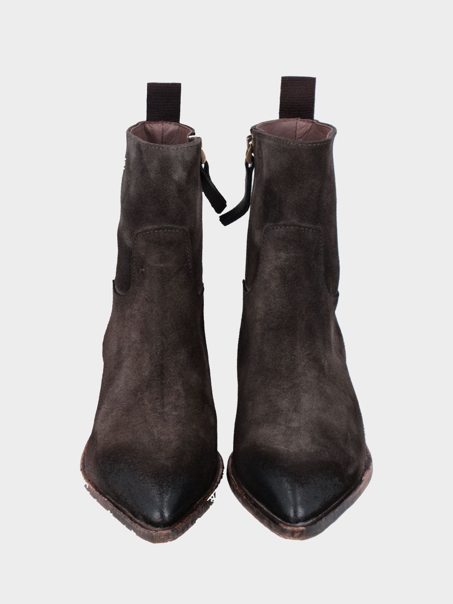 Camperos in camoscio testa di moro con tacco largo e cerniera laterale