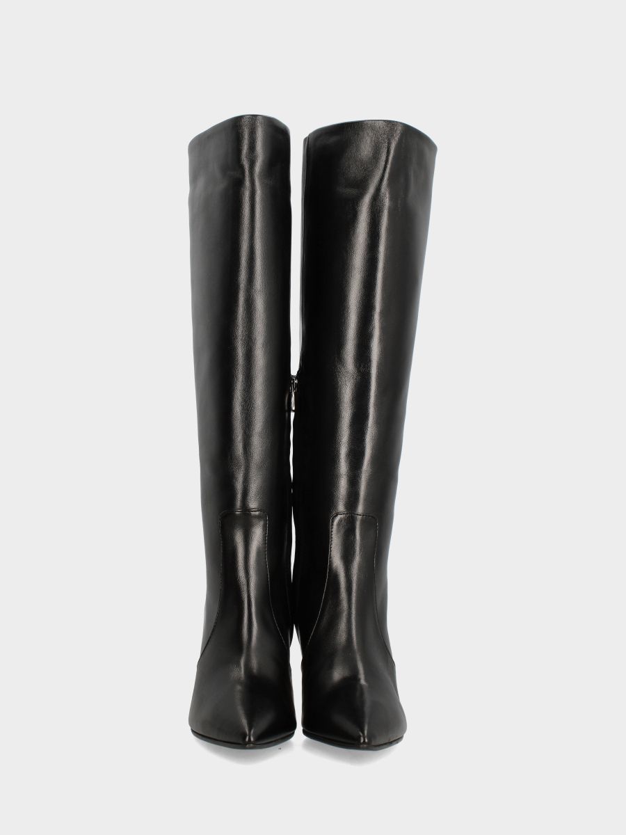 Botte en nappa noire avec talon creux en forme de queue