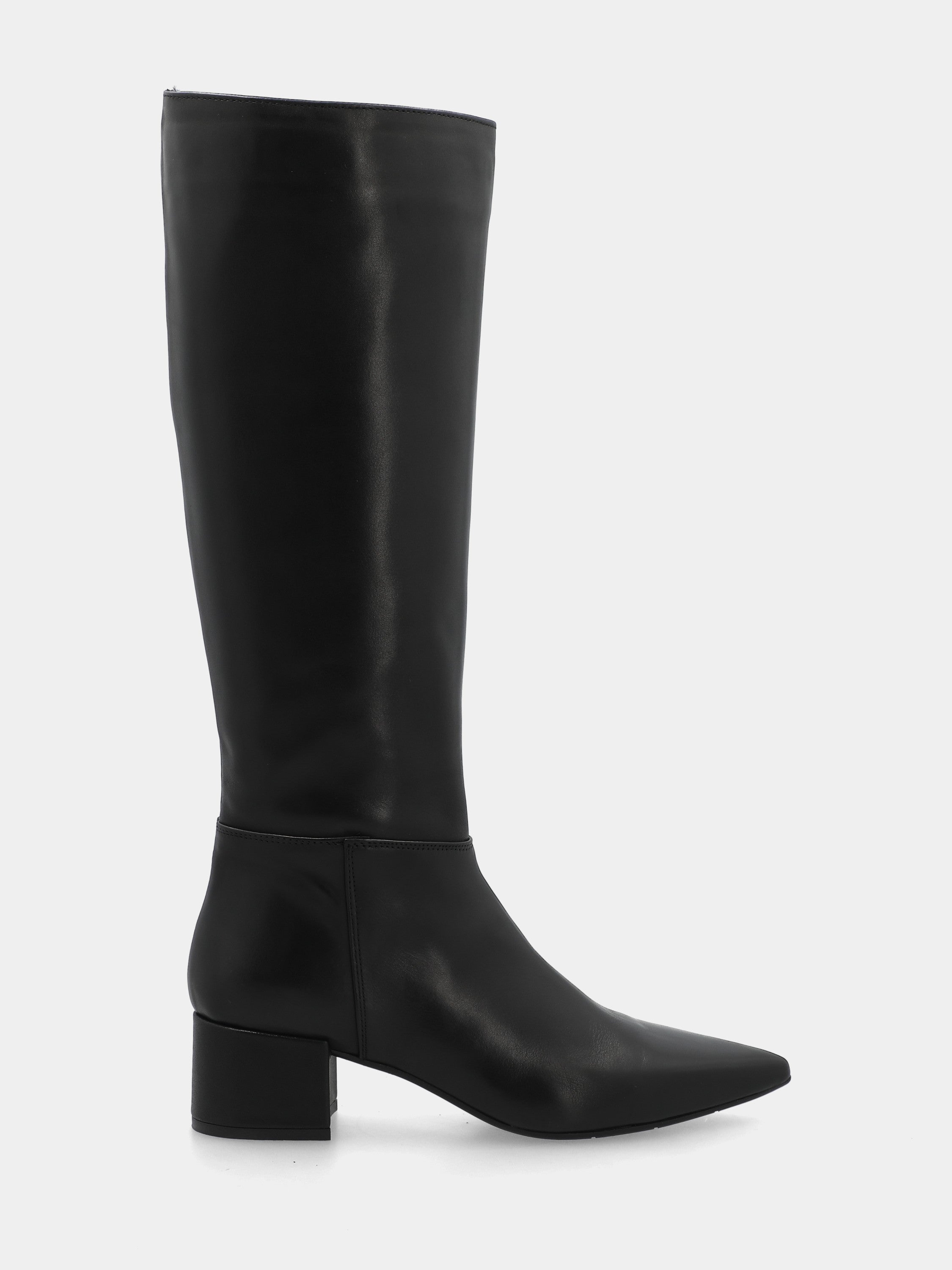Stivale in vitello nero con tacco a blocco 45mm e punta sfilata
