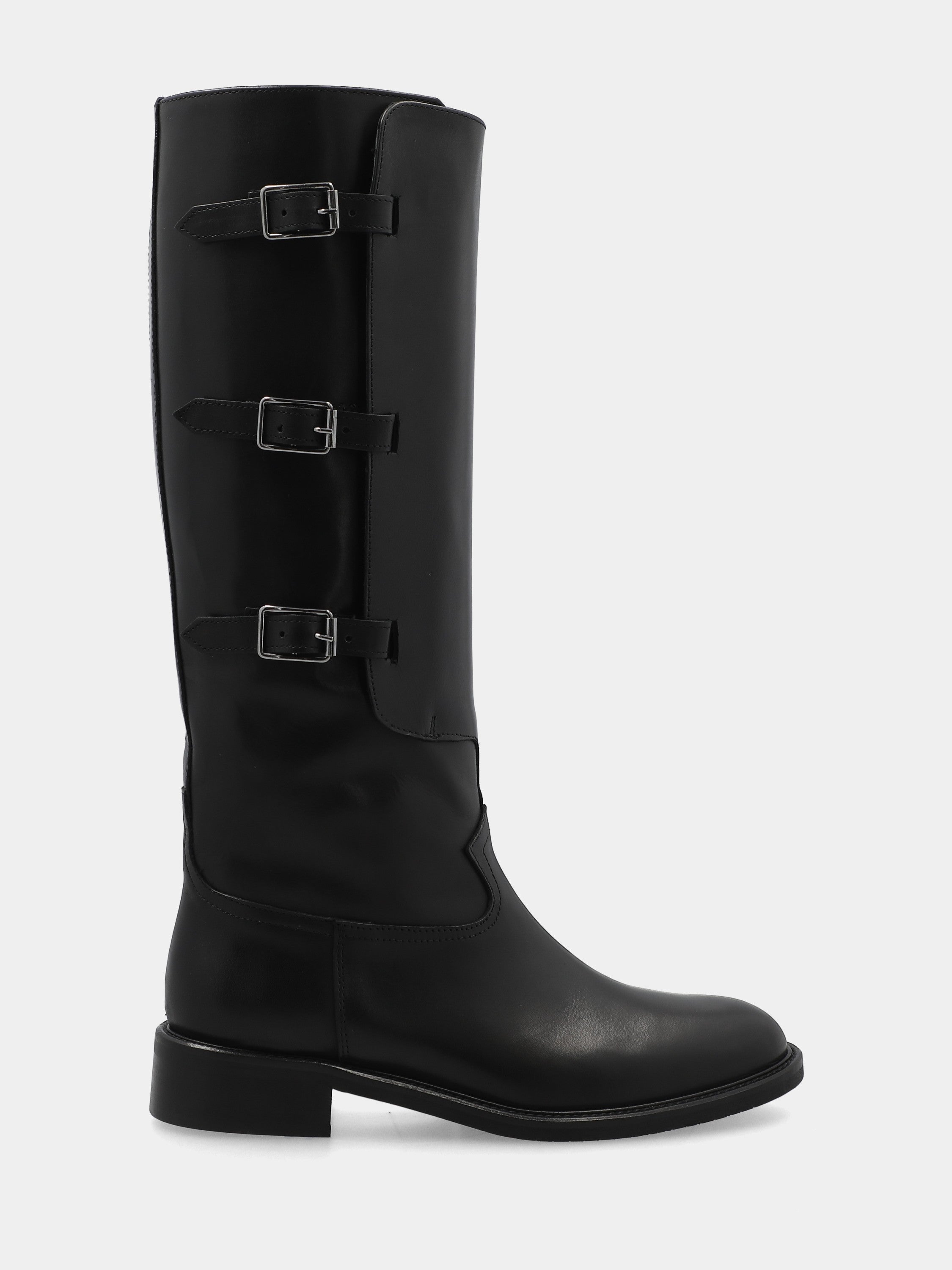 Stivale in vitello testa di moro con tre cinturini e tacco 30mm