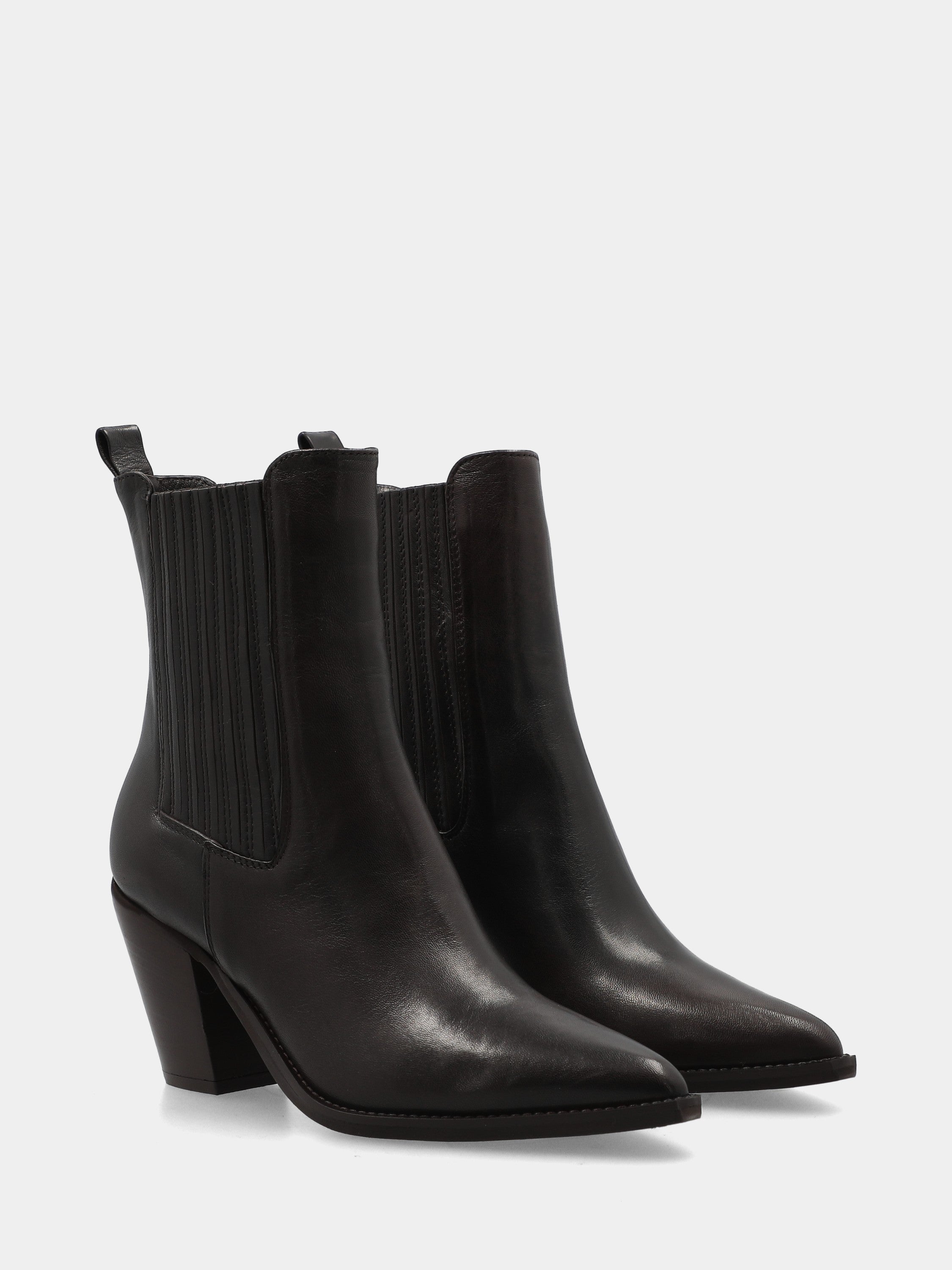 Bottes western en veau marron foncé avec talon cubain et lanières recouvertes