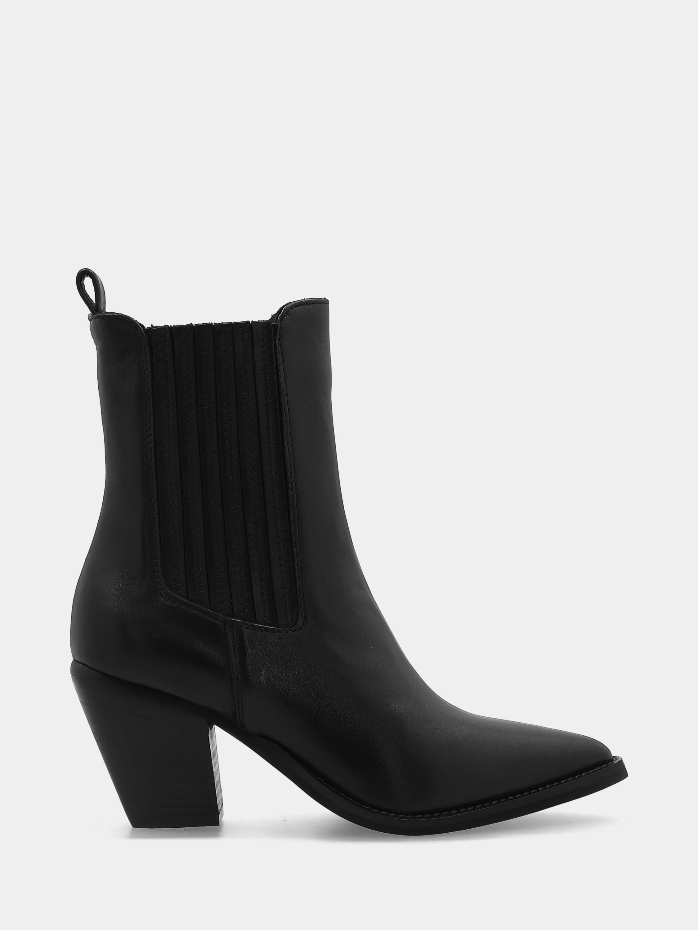 Bottes western en veau noir avec talon cubain et lanières recouvertes