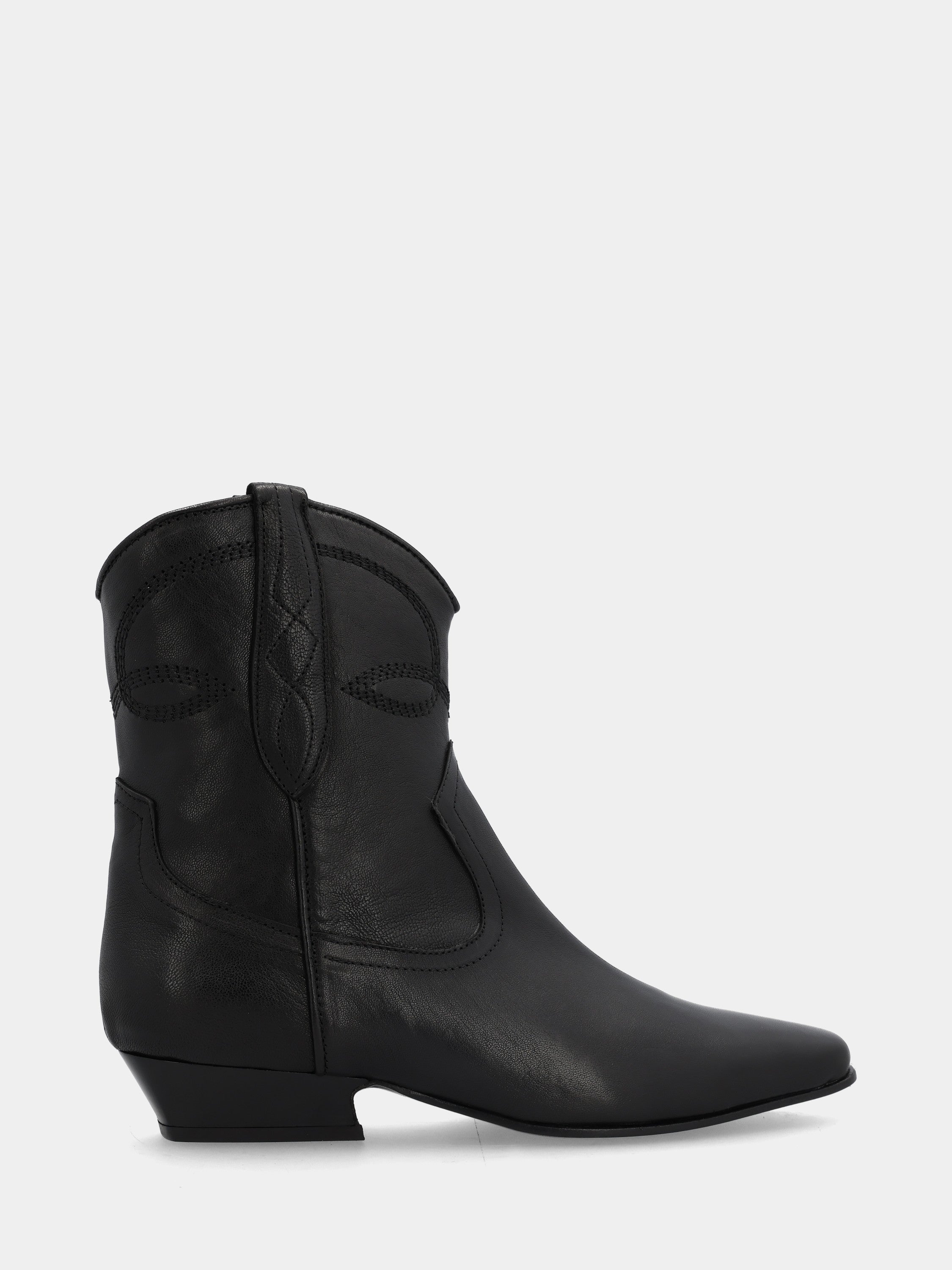 Bottines western en veau noir avec surpiqûres et tirettes