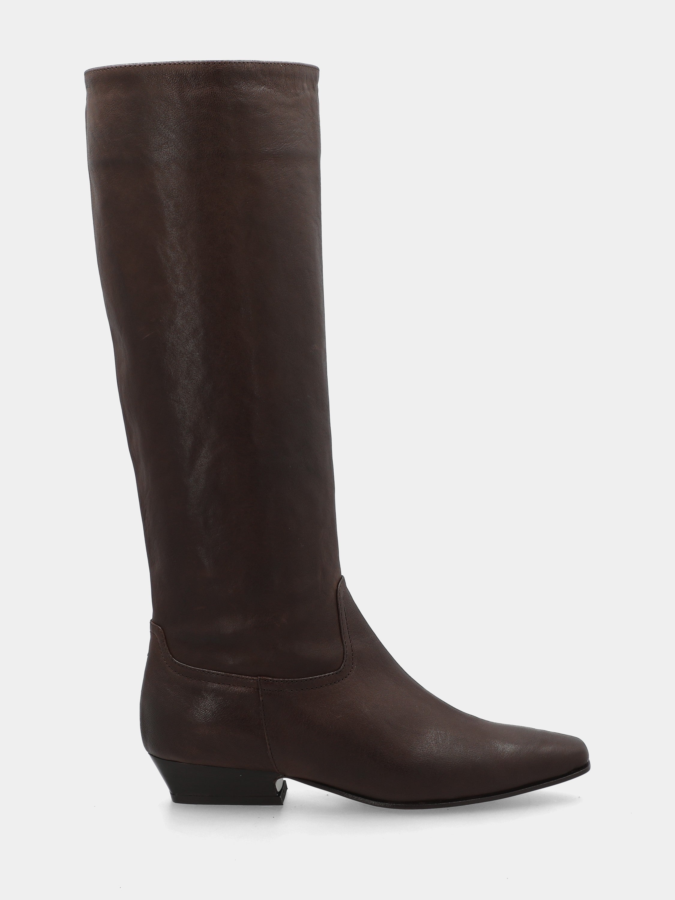 Bottes western en veau marron avec tige tubulaire et talon en queue