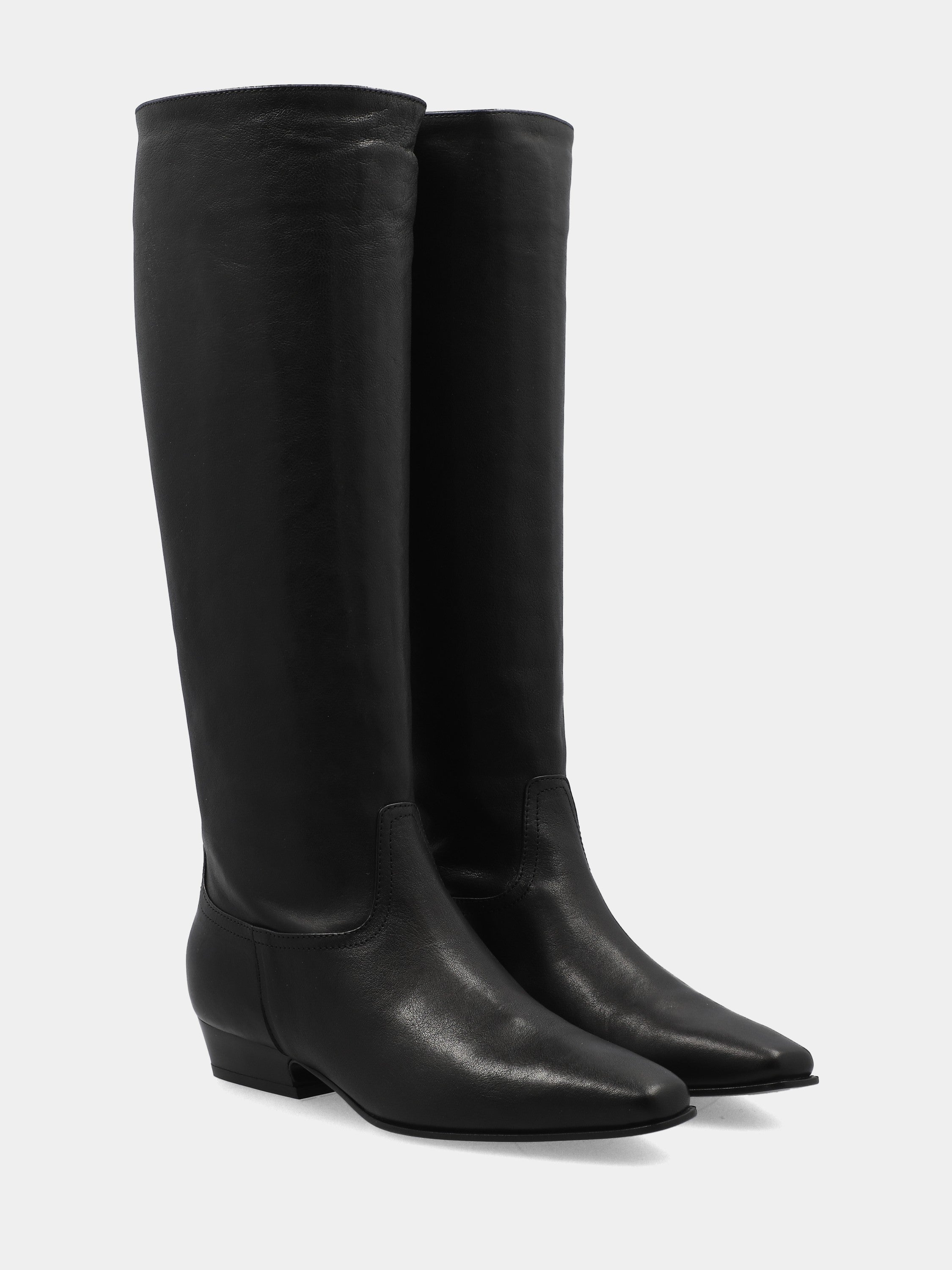 Bottes western en veau noir avec tige tubulaire et talon en queue