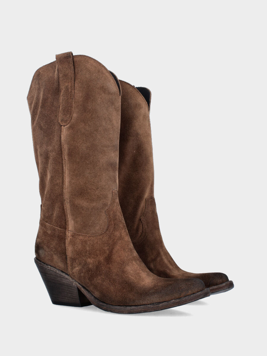 Bottes western à bottes en suède marron avec bout effilé