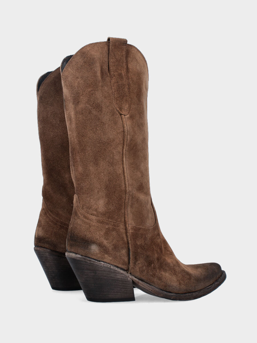 Bottes western à bottes en suède marron avec bout effilé