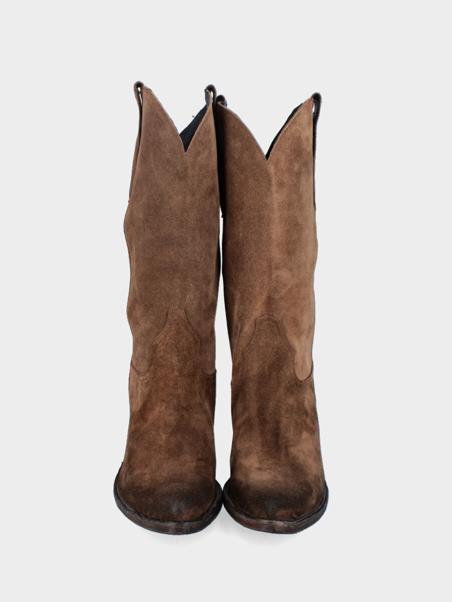 Bottes western à bottes en suède marron avec bout effilé