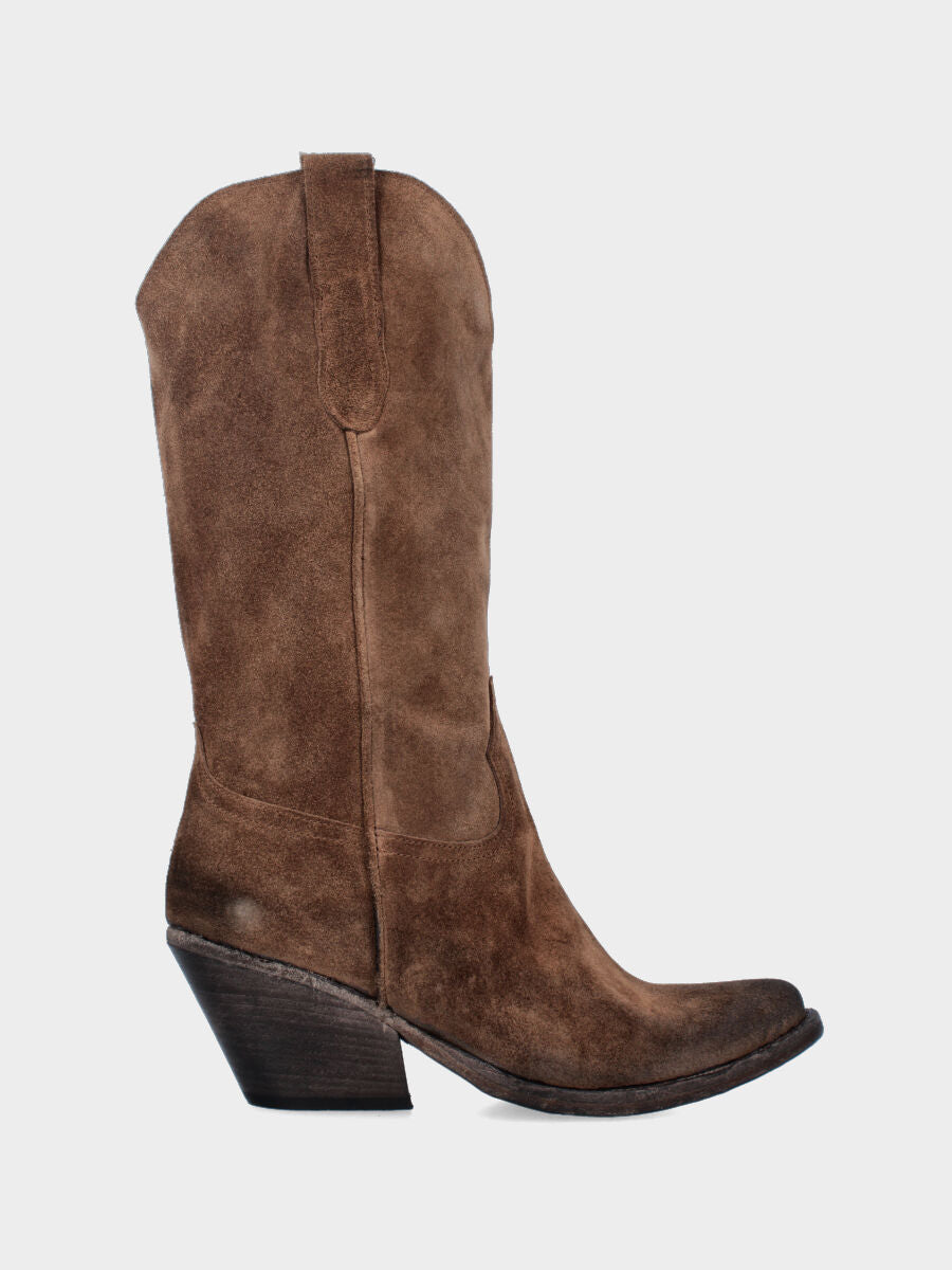 Bottes western à bottes en suède marron avec bout effilé