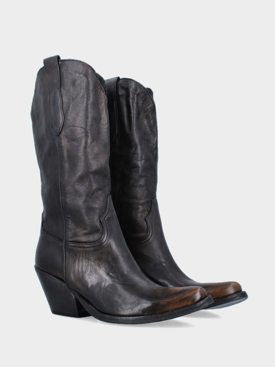 Bottes western à bottes en veau marron foncé avec bout effilé