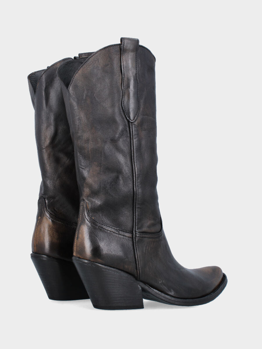 Bottes western à bottes en veau marron foncé avec bout effilé