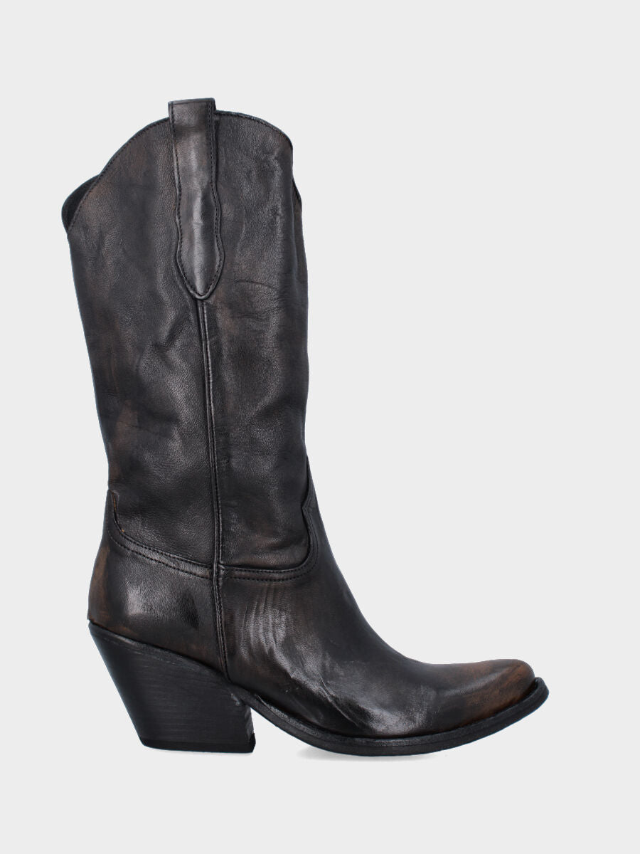 Bottes western à bottes en veau marron foncé avec bout effilé