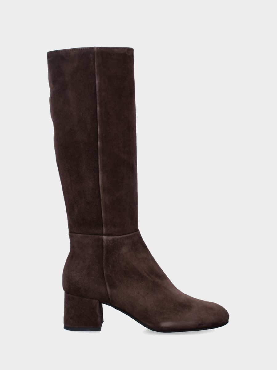 Stivale in camoscio testa di moro con punta quadrata stondata e cerniera laterale