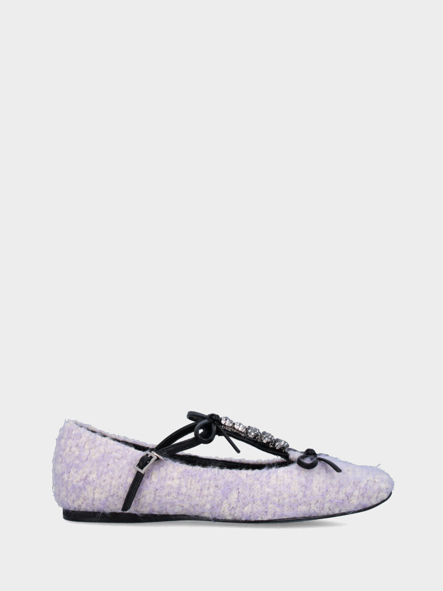 Ballerina in astrakan lilla con cinturino e strass