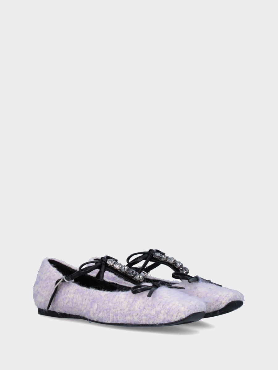 Ballerina in astrakan lilla con cinturino e strass