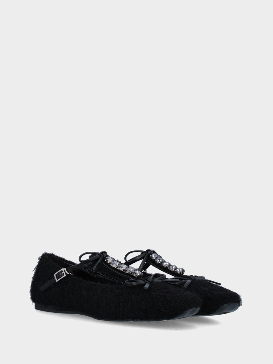 Ballerina in astrakan nero con cinturino e strass