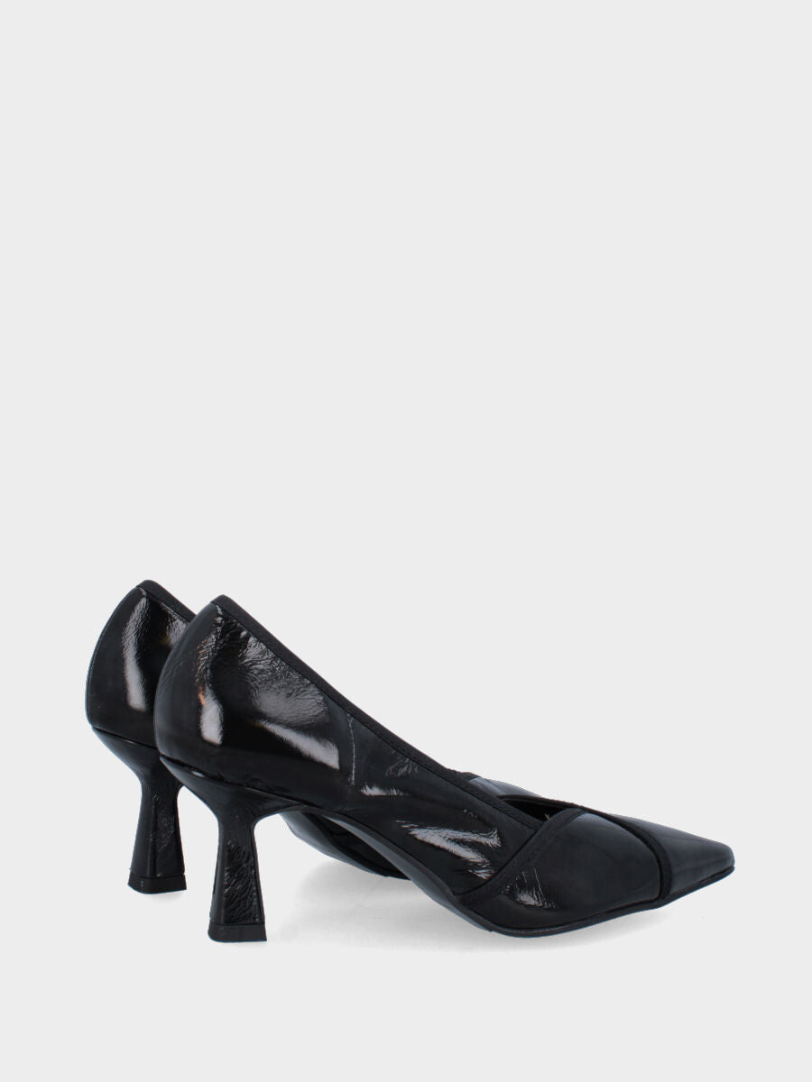 Décolleté in naplak nero con tacco a calice e lembi sovrapposti