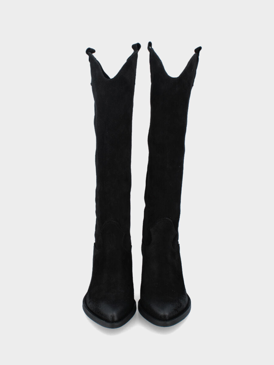 Camperos in velour nero con punta sfilata e tacco alto