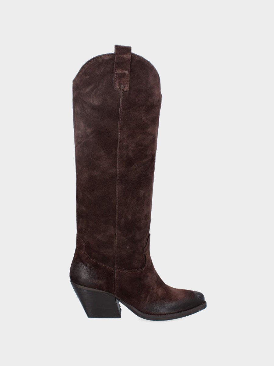 Camperos in velour testa di moro con punta sfilata e tacco alto