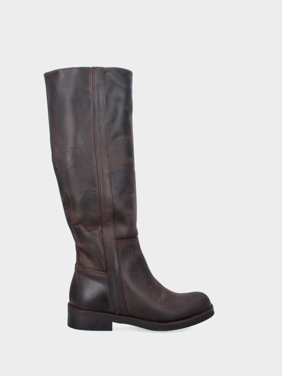 Stivale in vitello testa di moro con fascetta laterale e tiranti in tessuto