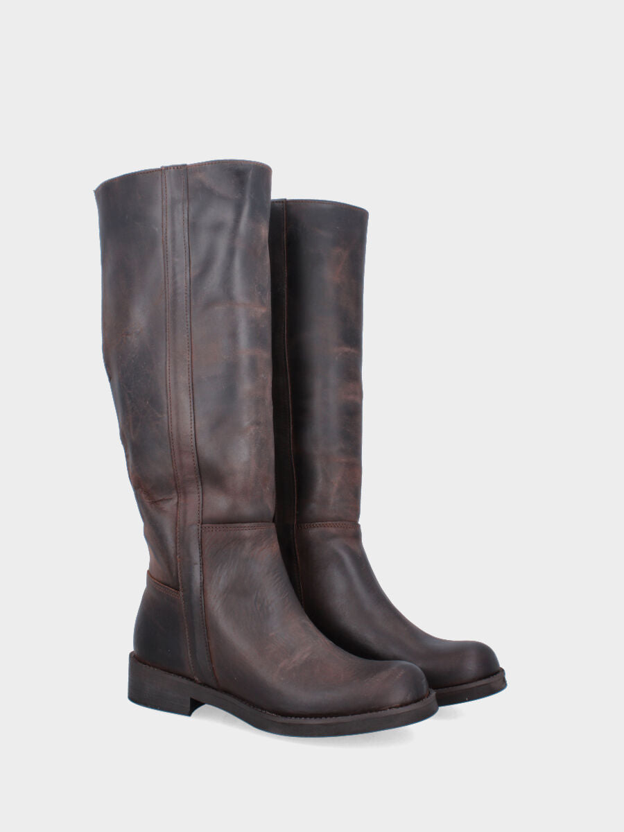 Stivale in vitello testa di moro con fascetta laterale e tiranti in tessuto