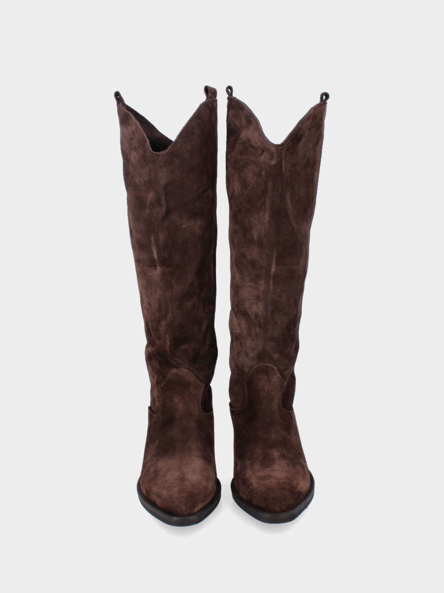 Camperos in velour testa di moro con punta quadratina e tacco medio